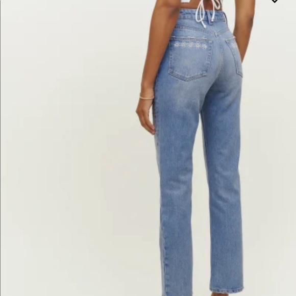 Reformation Cynthia High-Rise Straight Daisy Embroidered Jeans 29 NWT - Picture 3 of 12